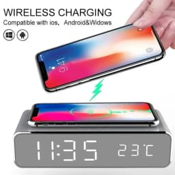 Desktop Wireless Charger Time Alarm Clock LED Digital Thermometer Phone Chargers Fast Charging Station for iPhone 17~12 Samsung