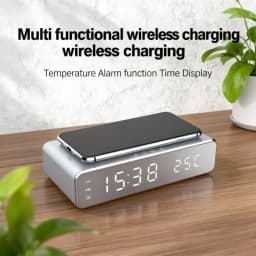 Desktop Wireless Charger Time Alarm Clock LED Digital Thermometer Phone Chargers Fast Charging Station for iPhone 17~12 Samsung