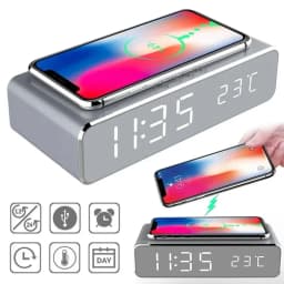 Desktop Wireless Charger Time Alarm Clock LED Digital Thermometer Phone Chargers Fast Charging Station for iPhone 17~12 Samsung