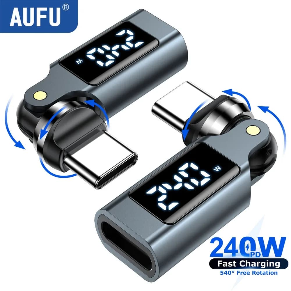 AUFU 240W 5A Type C Adapter USB C to Type-C Digital Display Female Convertor For iPhone 17 Samsung S26 540 Rotation OTG Adapter