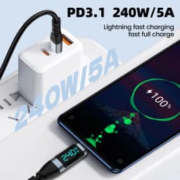 240W Type C to Type C Fast Charging Cable PD3.1 Digital Display USB C Data Cord For Iphone 15 16 Samsung Huawei Tablet Laptop