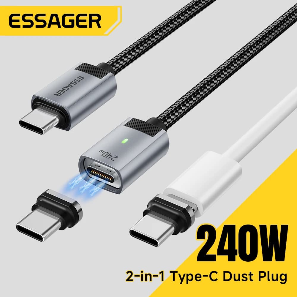 Essager 240W Magnetic Charger Cable USB C To Type C Cable PD 5A Fast Charging For IPhone 17 16 Samsung Laptop Charger Wire Cord