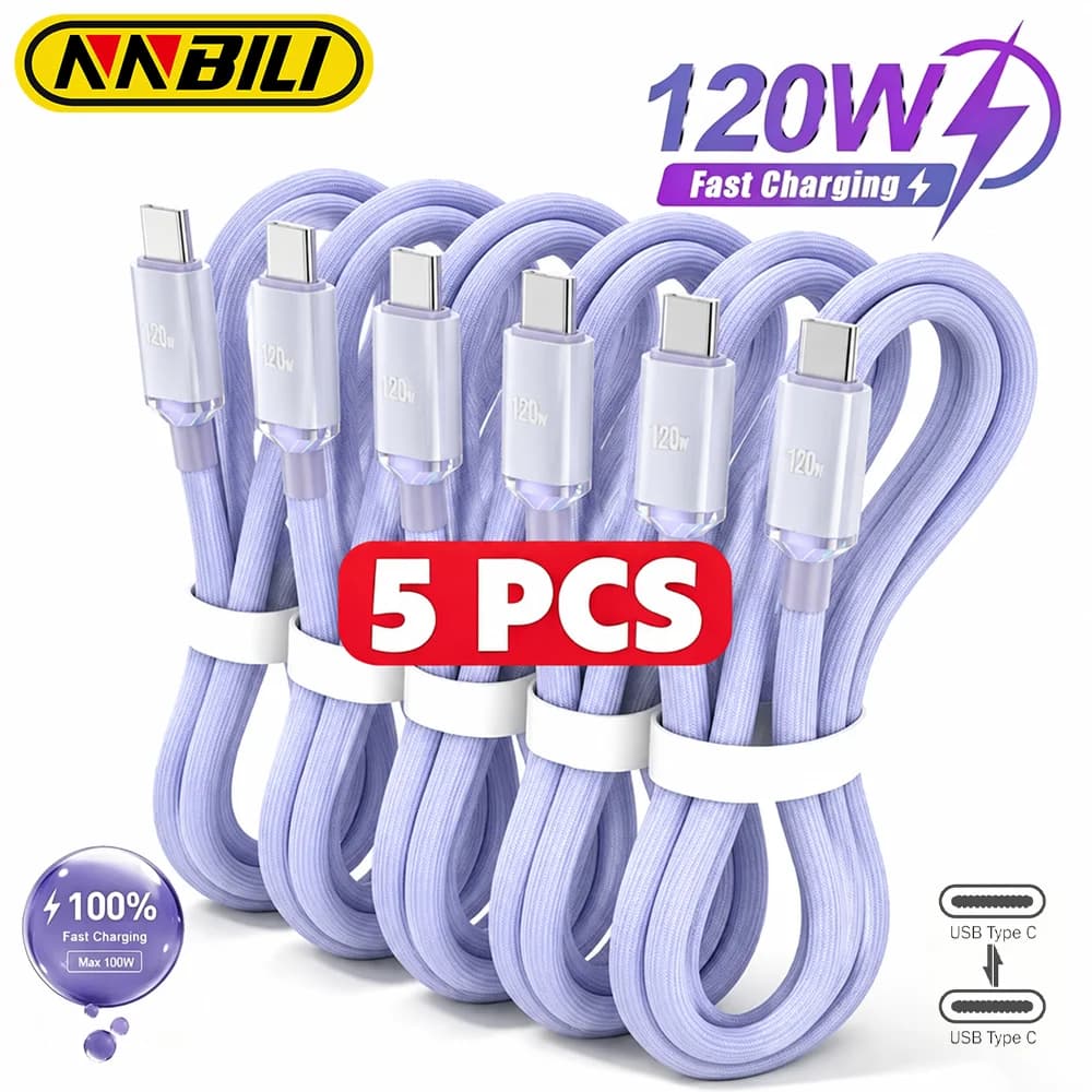 NNBILI 5Pcs 120W USB Type C to Type C Cable For iPhone 15 16 17 Fast Charging For Huawei Xiaomi Samsung Type C Cable Accessories