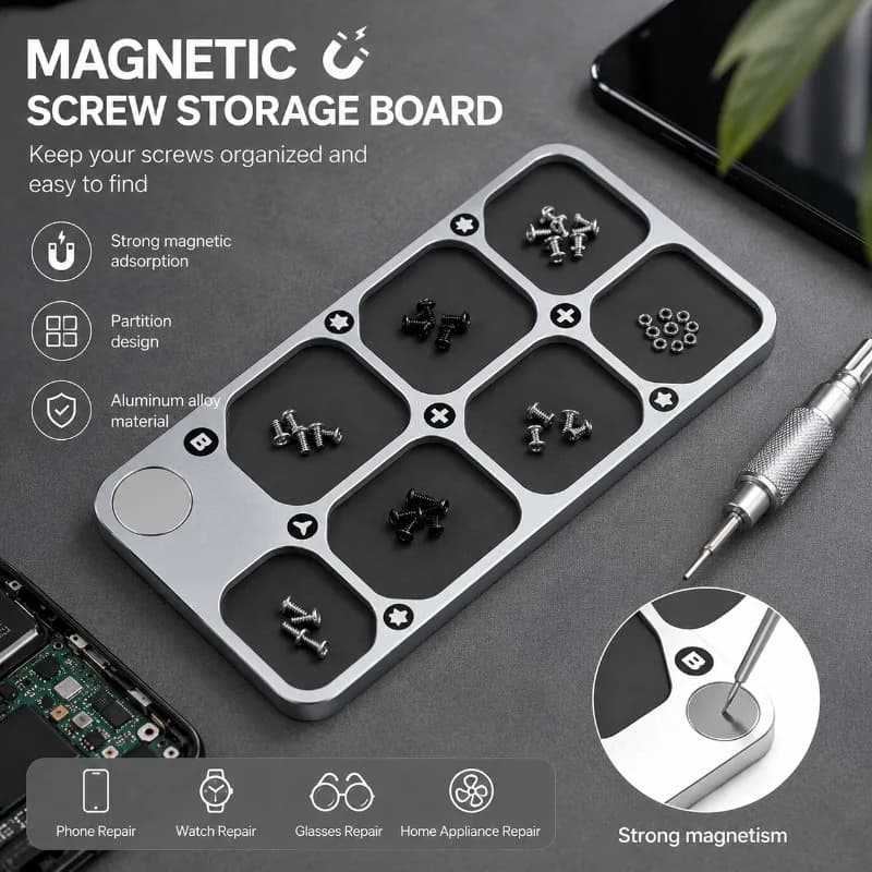 7-Grid Anti-lost Magnetic Parts Organizer Aluminum Alloy Tray for Phone Repair Screw and Component Storage