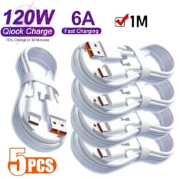 5PCS 6A 120W Type C Super Fast Charging Cable Data Cord For Samsung Huawei Xiaomi Quick Charing USB C Cables