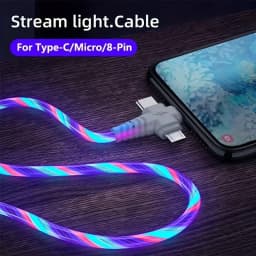3 in 1 Flowing Glowing Light  Fast Charging Cable Micro  Type C for Iphone 14 13 12 11 Pro  Charging for  Data Line Charge Cord