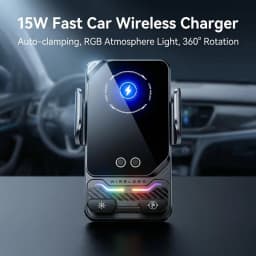 15W Universal Car Phone Wireless Charger Holder Auto-sensing RGB Light Mount for Samsung S26 iPhone 17 16 15 14 13 12 11 Pro Max