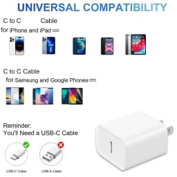2Pack 20W Fast Charging Wall Charger Block Cubes with 6Ft C to C Cable Compatible For iPhone 15 16 17 Pro Max For iPad Pro-Blue