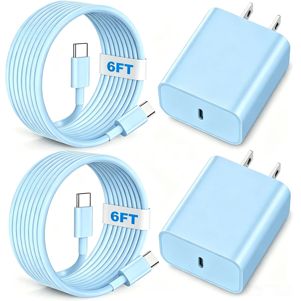 2Pack 20W Fast Charging Wall Charger Block Cubes with 6Ft C to C Cable Compatible For iPhone 15 16 17 Pro Max For iPad Pro-Blue