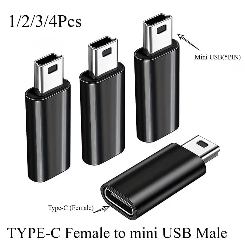 1/2/3/4Pack USBC to Mini USB Adapter, USB Mini to Usbc Adapter Supports Charge & Data Sync Compatible with Digital Camera, GPS R