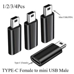 1/2/3/4Pack USBC to Mini USB Adapter, USB Mini to Usbc Adapter Supports Charge & Data Sync Compatible with Digital Camera, GPS R