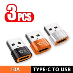 3 PCS 10A USB-C to USB-A Converter Fast Charging Data Transfer Adapter For Samsung Xiaomi Huawei OnePlus Type C Charging Cable