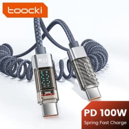 Toocki 100W PD Spring Coiled USB‑C to USB‑C Cable For Macbook iPad Samsung Galaxy Huawei Fast Charging LED USB Type C Data Cord