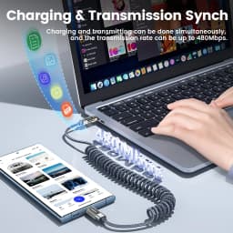 Toocki 100W PD Spring Coiled USB‑C to USB‑C Cable For Macbook iPad Samsung Galaxy Huawei Fast Charging LED USB Type C Data Cord