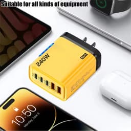 240W Gan Fast Charger With LED Light 2USB+3Type-C Multi Port Fast Charging Phone Charger For Iphone16 17 Samsung Huawei Xiaomi