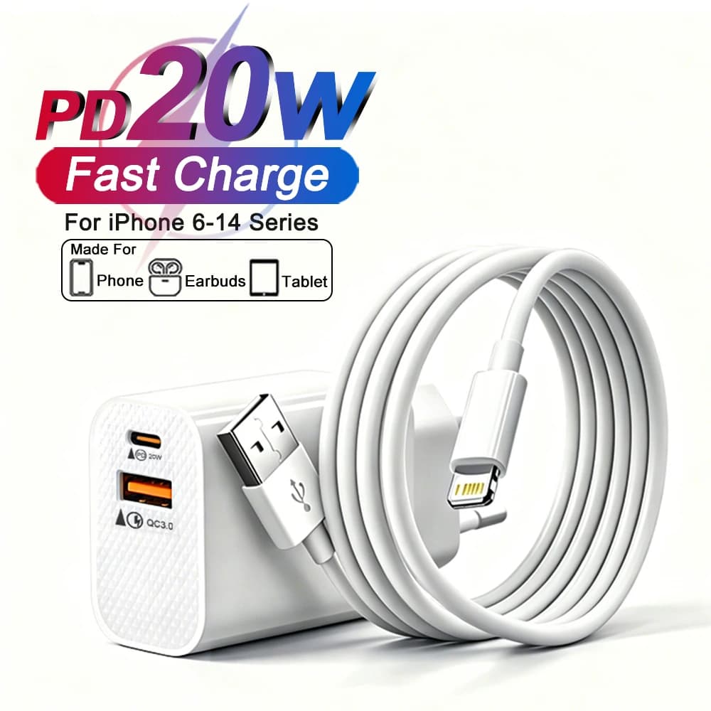 PD 20W USB Fast Charger For iPhone 14 13 12 11 Pro Max XS X XR 7 8 Plus Type C Plug EU US Wall Charger Fast Charging Data Cable