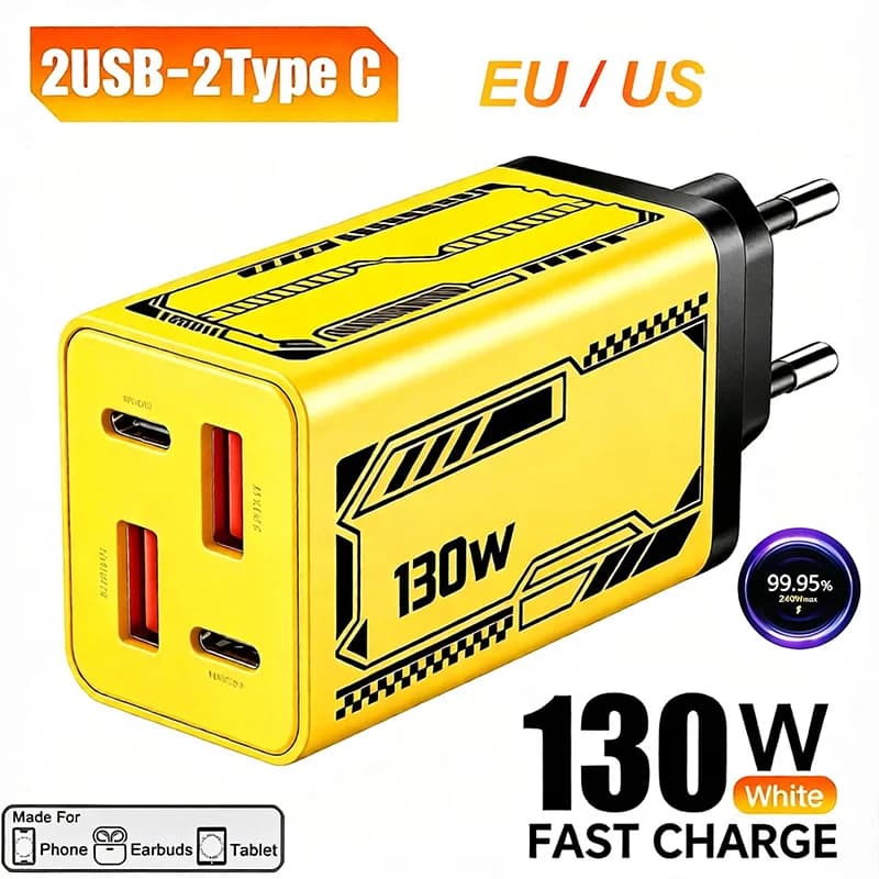 130W Type C PD Universal Charger 4-in-1 Charging Phone Power Adapter EU/US/UK Plug Charge Wall Charger For iPhone Samsung Xiaomi