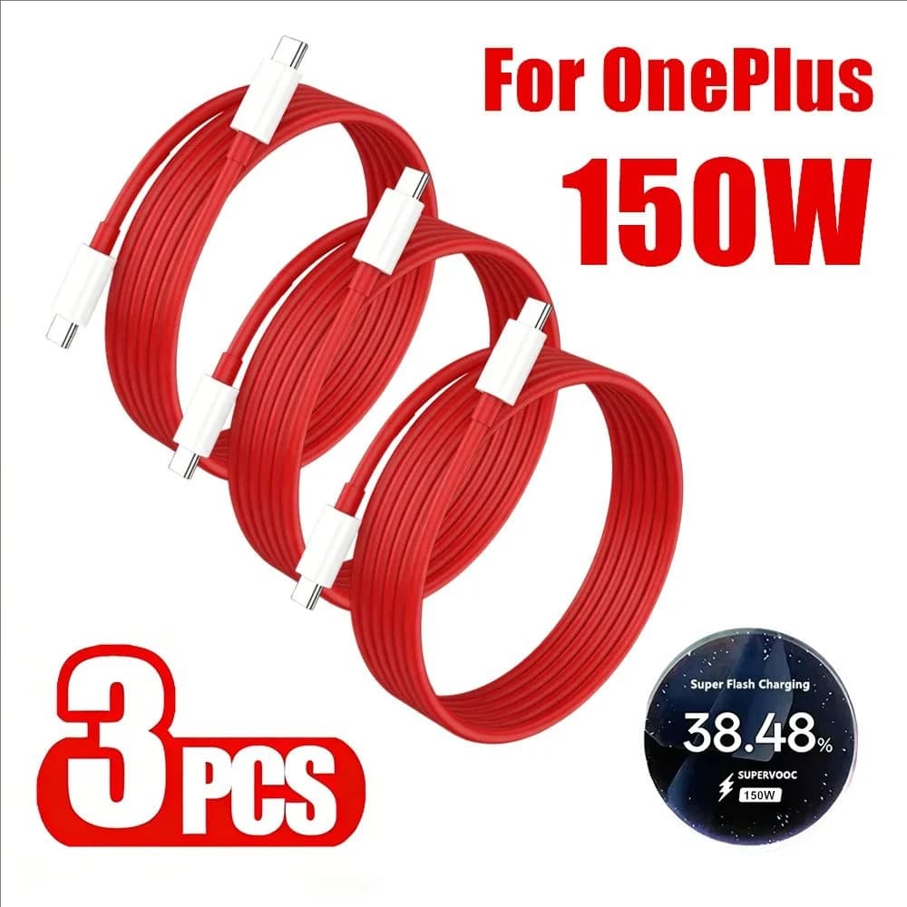3PCS 150W USB-C Super Fast Charge Type C Cable For OnePlus 9 9R 10 Pro 11 12 12R 13 13R 15 15R Nord 3 4 Lite 5 CE 2 OPPO Realme