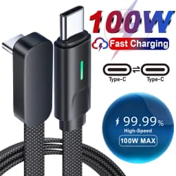 100W USB Type C Fast Charging Cable 90° Degree Dual Elbow Nylon Braided Data Cord Right Angle Cable for IPhone Samsung Xiaomi