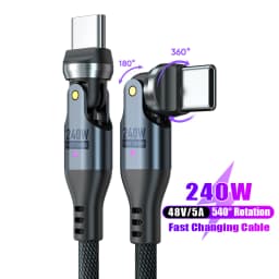 240W USB C to USB C Cable,Dual Head 540° Rotation 5A PD Fast Charging Cord,Nylon Braided Data Wire for iPhone 16,Samsung Galaxy