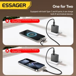 Essager 2 in 1 USB Type C Cable 100W PD Fast Charging Wire Type C To Lighting Cable For iPhone 17 16 15 14 MacBook iPad Xiaomi