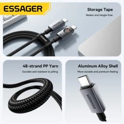 Essager 100W Type C to Type C PD Fast Charging Cable for MacBook iPad iPhone 17 16 pro Max Digital Display Data Cord Wire