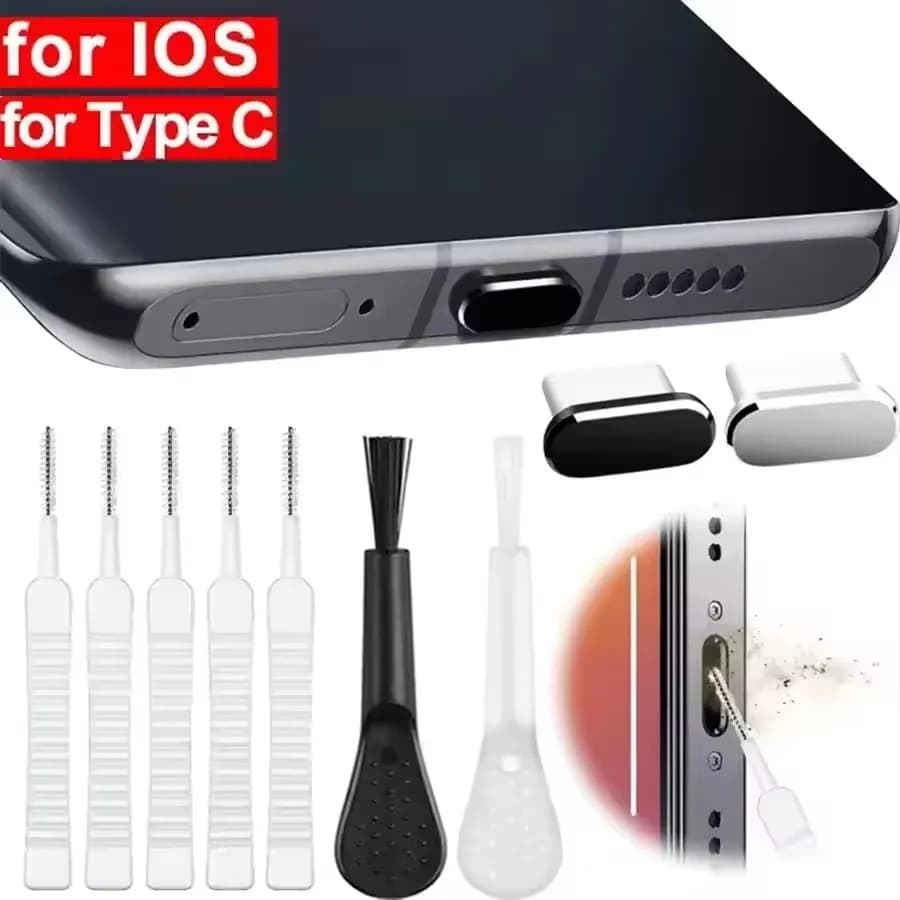 Mobile Phone Speaker Charging Port Cleaning Set Dust Plug for iPhone 16 15 14 Earphones Clean Kit Brush for Samsung Xiaomi