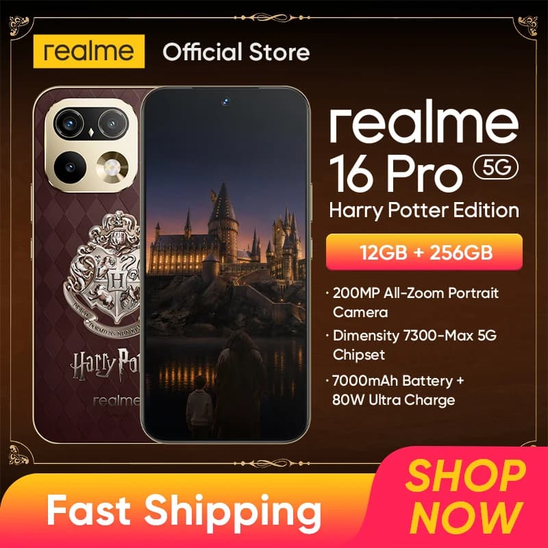 realme 16 Pro 5G Harry Potter Edition 6.78" 144Hz AMOLED Display 200MP Camera 256GB Dimensity 7300-Max Chipset IP69 Pro 8000mAh