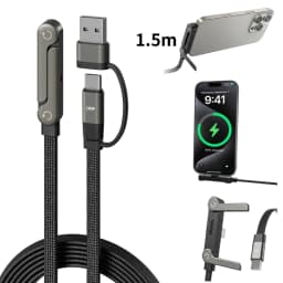  2-in-1 Holder Charger Cable – 240W Fast Charging Cord with Built-In Phone Stand USB Type C to USB-C Cable PD Cable Phone Holde