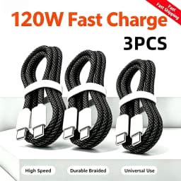 3PCS 120W Braided USB C to USB C Cable, Flexible Durable Wire, for Samsung, Huawei, Xiaomi Android Phones