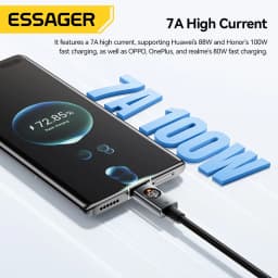 Essager 7A USB Type C Cable 100W Fast Charing For Huawei P90 Mate 60 Honor Oneplus 15 Realme OPPO Digital Display Data Cord Wire