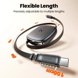 Toocki Type C Retractable Cable 100W Support SFC 3.0 Fast Charger USB C TPE Cable Mini Size For iPhone 16 17 Samsung S26 Xiaomi