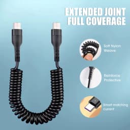NNBILI 60W C-C Fast Charging Cable Spring Telescopic Car Charger Cable High Speed Charging Data Cable for iPhone 18 Samsung S26