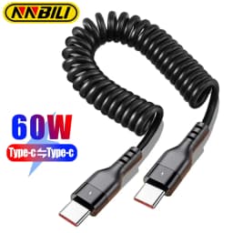 NNBILI 60W C-C Fast Charging Cable Spring Telescopic Car Charger Cable High Speed Charging Data Cable for iPhone 18 Samsung S26