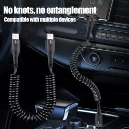 NNBILI 60W C-C Fast Charging Cable Spring Telescopic Car Charger Cable High Speed Charging Data Cable for iPhone 18 Samsung S26