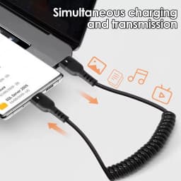 NNBILI 60W C-C Fast Charging Cable Spring Telescopic Car Charger Cable High Speed Charging Data Cable for iPhone 18 Samsung S26