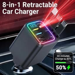 Lenovo Digital Car Charger Extension Cable PD Car Super Fast Charging 8 In 1 Cigarette Lighter Dual Type-C+Apple Extension Cable