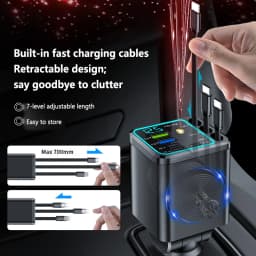 Lenovo Digital Car Charger Extension Cable PD Car Super Fast Charging 8 In 1 Cigarette Lighter Dual Type-C+Apple Extension Cable