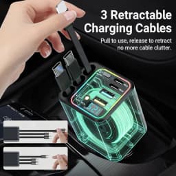 Lenovo Digital Car Charger Extension Cable PD Car Super Fast Charging 8 In 1 Cigarette Lighter Dual Type-C+Apple Extension Cable