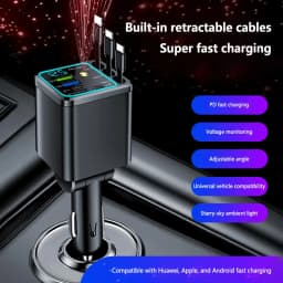 Lenovo Digital Car Charger Extension Cable PD Car Super Fast Charging 8 In 1 Cigarette Lighter Dual Type-C+Apple Extension Cable