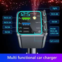 Lenovo Digital Car Charger Extension Cable PD Car Super Fast Charging 8 In 1 Cigarette Lighter Dual Type-C+Apple Extension Cable