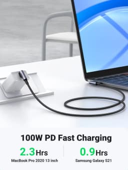 UGREEN 90 Degree USB-C Cable PD100W/60W Type-C Gaming Right Angle Charging Cable 5A/3A for iPhone 17/16 Samsung MacBook 0.5-3M