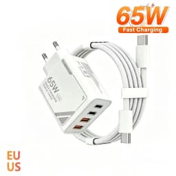 65W GAN Pattern Multi Port Travel Fast Charger Black Yellow White Optional EU US Plug Charging Kit with 1M Braided USB C Cable