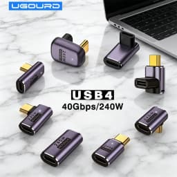 UGOURD 40Gbps Extension Cable Adapter USB C Male to USB C Female Adapter Angled Type C to C Converter 240W With Indicator Light