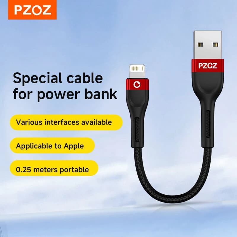 PZOZ 25cm 50cm Short Data USB Cable For iPhone 14 13 12 11 Xs XR Max 8 7 Power Bank Phone charging cable PD fast charging cable