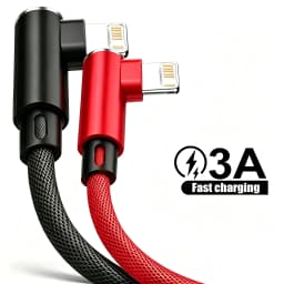 90 Degree USB Cable For iPhone 14 13 12 11 Pro Max X XR 6s 7 8 Plus Mobile Phone Fast Charging Cord Data Charger Wire