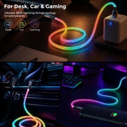 Light Up Type C Charger Cable PD100W Fast Charging Cable 480Mbps Data Transfer Phone Charger Cord for Phone Laptop Gaming