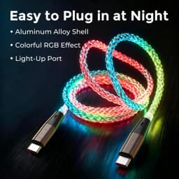 Light Up Type C Charger Cable PD100W Fast Charging Cable 480Mbps Data Transfer Phone Charger Cord for Phone Laptop Gaming