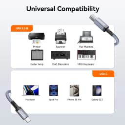 SUNKANDI USB B to USB C Printer Cable, Type B to Type C Printer Cord for MacBook Pro, Air, MIDI Cable,Yamaha Casio Digital Piano