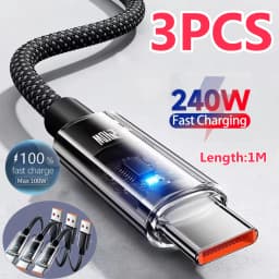 3/1PCS 240W Nylon Cable USB Type C 1M Super Fast Charging Cable For Samsung Xiaomi Huawei LED Digital Display Fast Charger Data